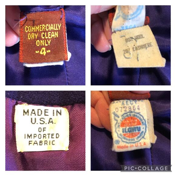 American Vintage fitted purple wool blazer gold accent open front size 4 - Picture 3 of 12